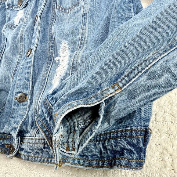 Highway Jeans Denim Jacket Destroyed Button Up Medium Blue - Juniors US L - Picture 3 of 11